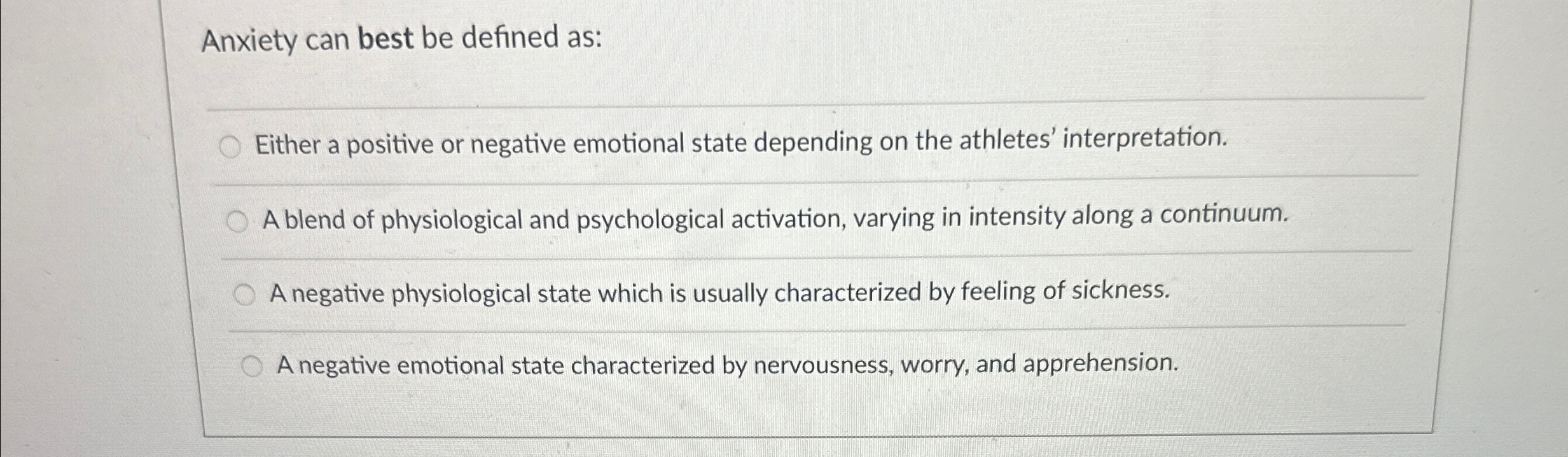 Solved Anxiety can best be defined as:q,Either a positive or | Chegg.com