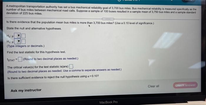 Solved A Metropolitan Transportation Authority Has Set A Bus | Chegg.com