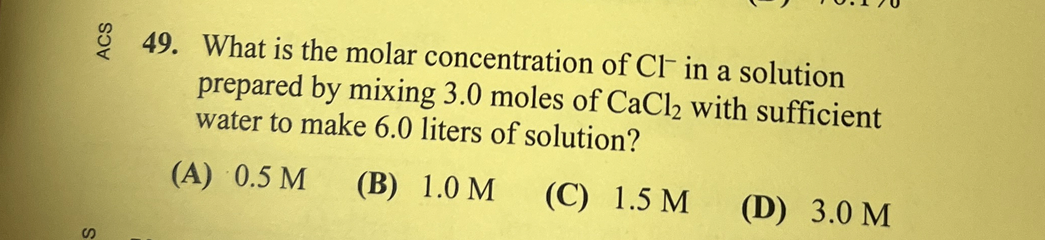 Solved 8 49. ﻿What is the molar concentration of Cl-in a | Chegg.com