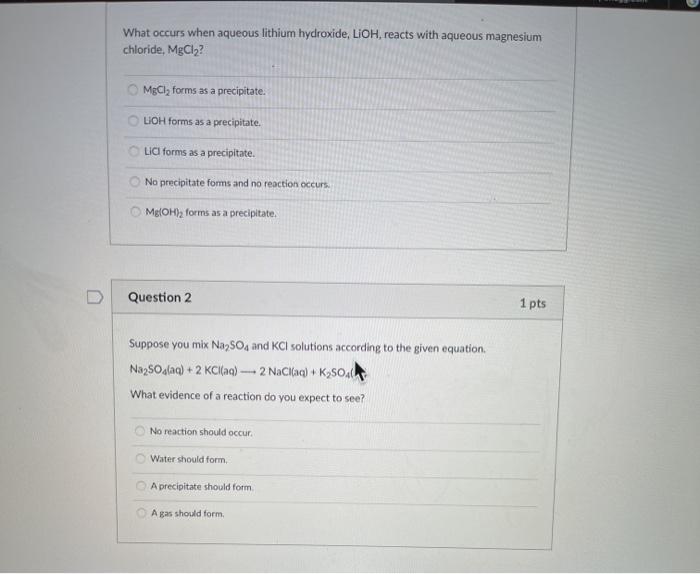 Solved What occurs when aqueous lithium hydroxide, LiOH, | Chegg.com