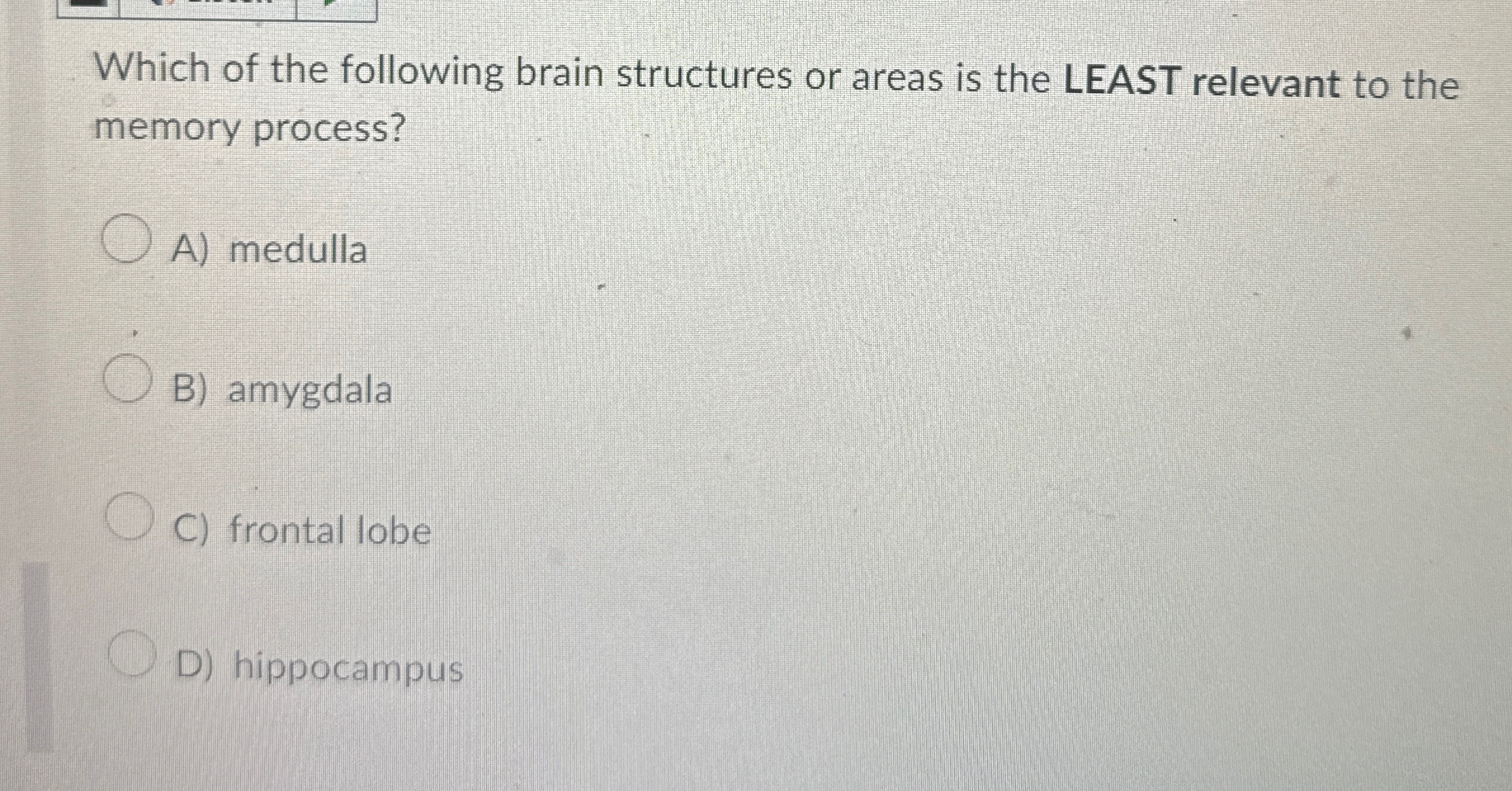 Solved Which of the following brain structures or areas is | Chegg.com