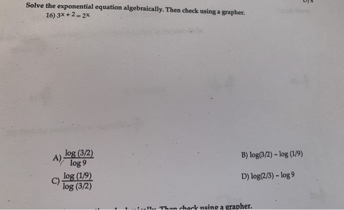 Solved Solve the exponential equation algebraically. Then | Chegg.com
