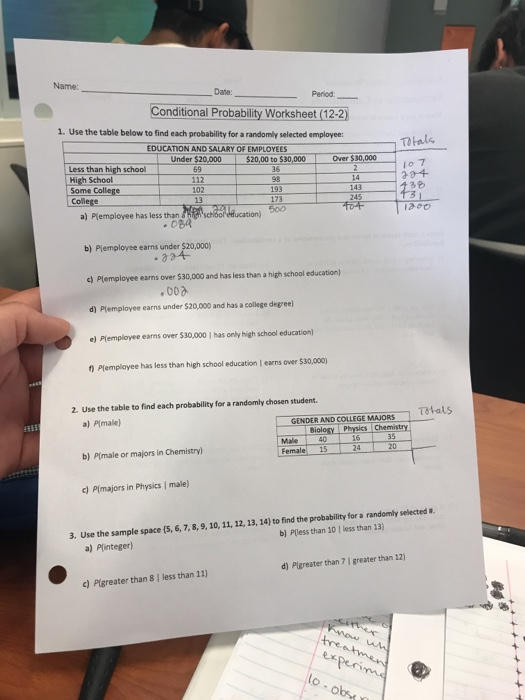 Solved Name Date Period Conditional Probability Work Chegg Com