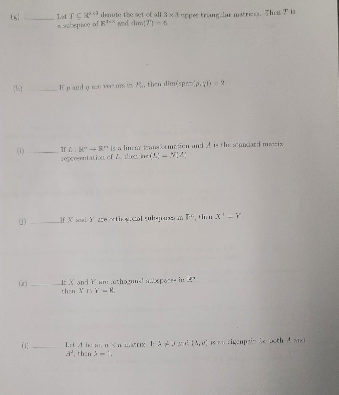 Solved (g) Let T⊆R3×3 denote the set of all 3×3 upper | Chegg.com