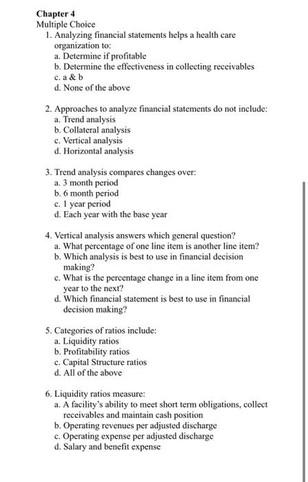 Solved Chapter 4 Multiple Choice 1. Analyzing financial | Chegg.com