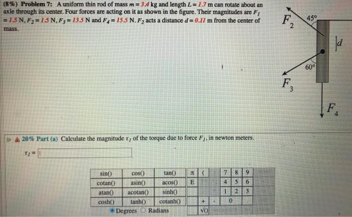 Solved A unitom rod AB of length L=900 mm and mass 4 kg is