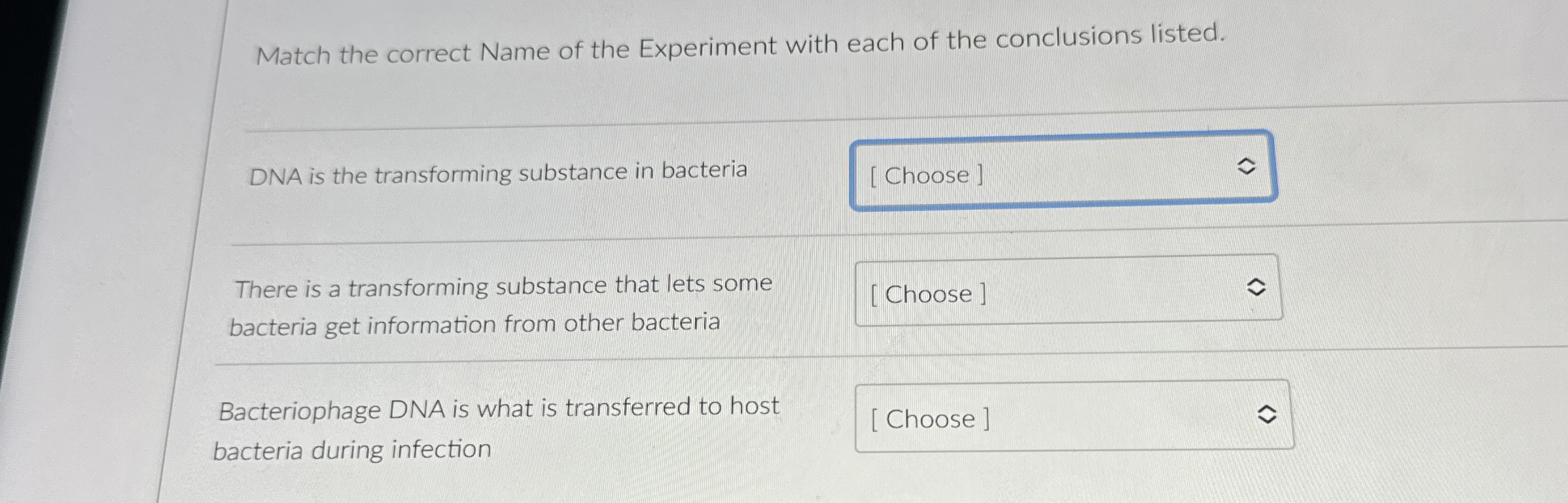 Solved Match the correct Name of the Experiment with each of | Chegg.com