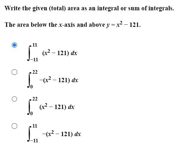 Solved Write the given (total) area as an integral or sum of | Chegg.com