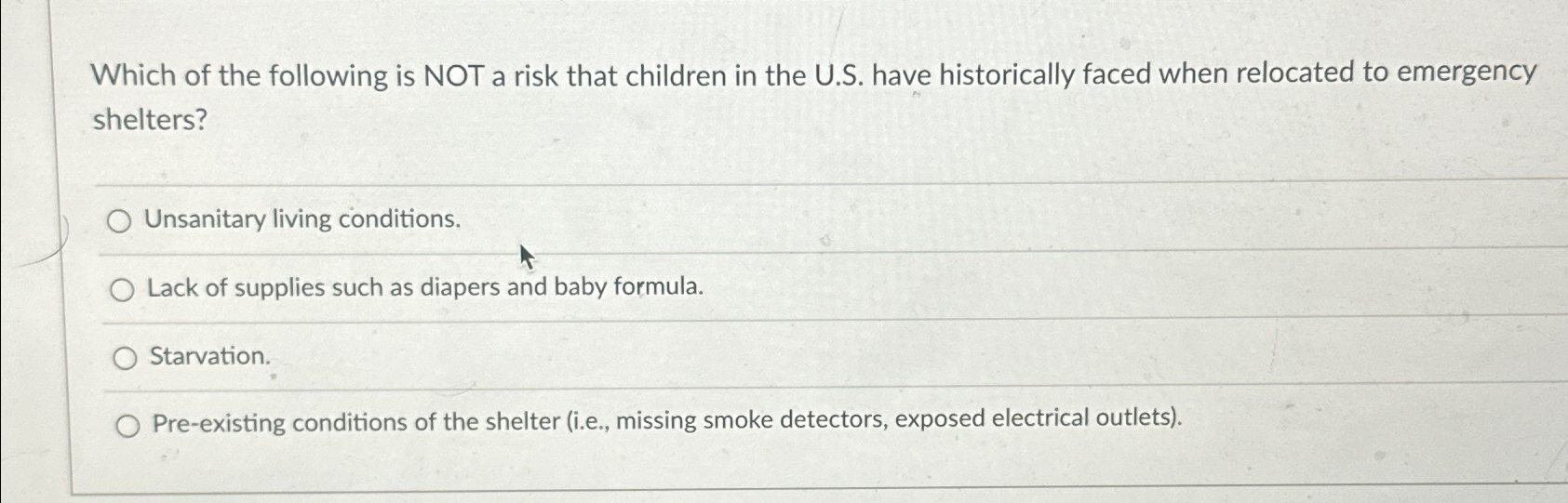 Solved Which of the following is NOT a risk that children in | Chegg.com