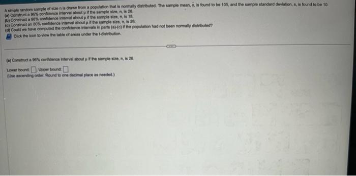 Solved A sirple ranstom sample of size n is drawn from a | Chegg.com