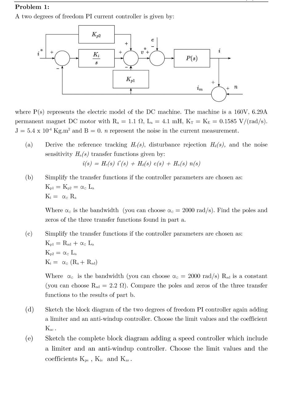 Solved Problem 1: A two degrees of freedom PI current | Chegg.com