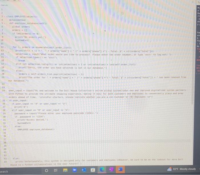 Solved PYTHON- Hi! the following is a sample from a code | Chegg.com