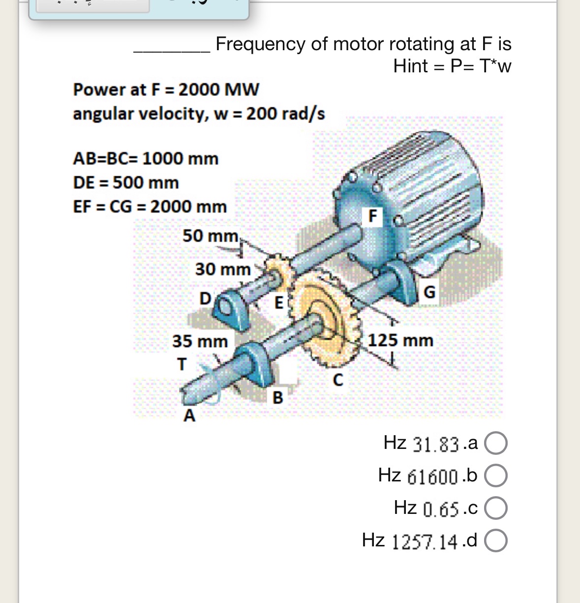 Solved q, ﻿Frequency of motor rotating at F ﻿is Hint | Chegg.com