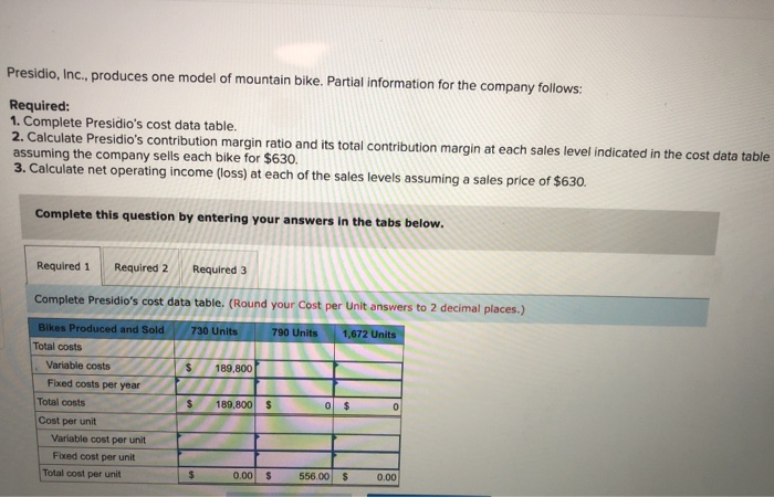 Solved Presidio Inc Produces One Model Of Mountain Bike Chegg Com Mountain Bike, Round Table In Sunnyvale Calculator