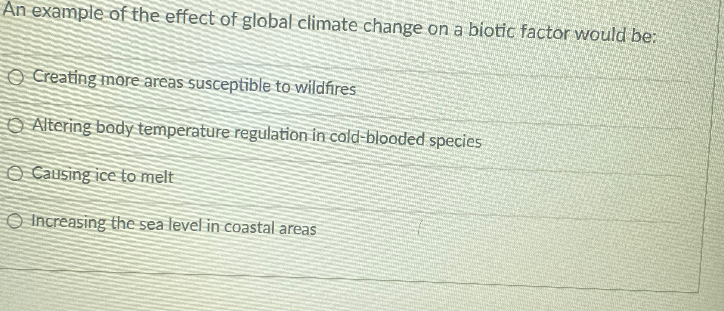 Solved An example of the effect of global climate change on | Chegg.com