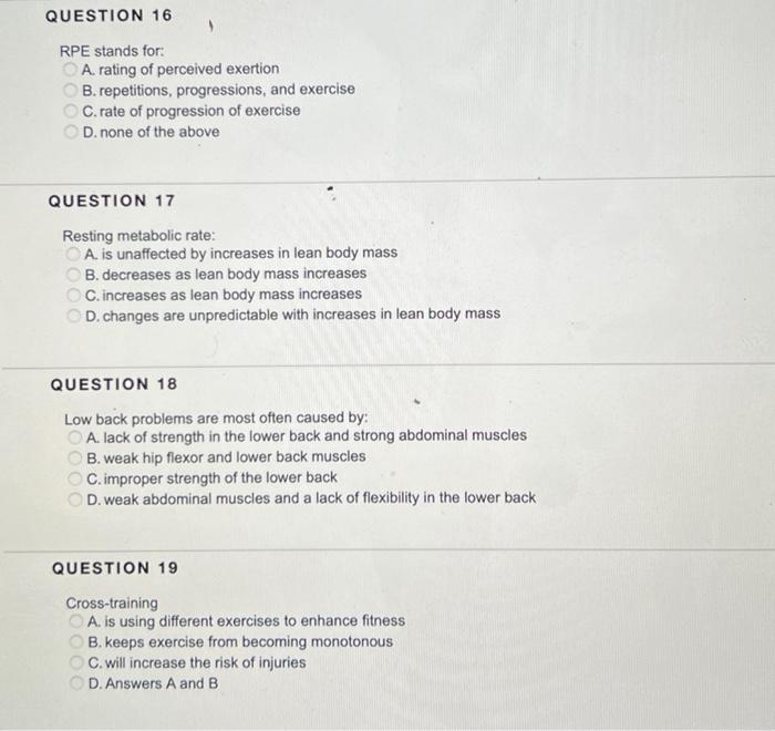 Solved QUESTION 16 RPE stands for A. rating of perceived
