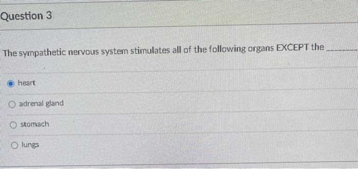 Solved Question 3 The sympathetic nervous system stimulates | Chegg.com
