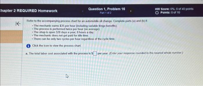 Solved Refer To The Accompanying Process Chart For An | Chegg.com