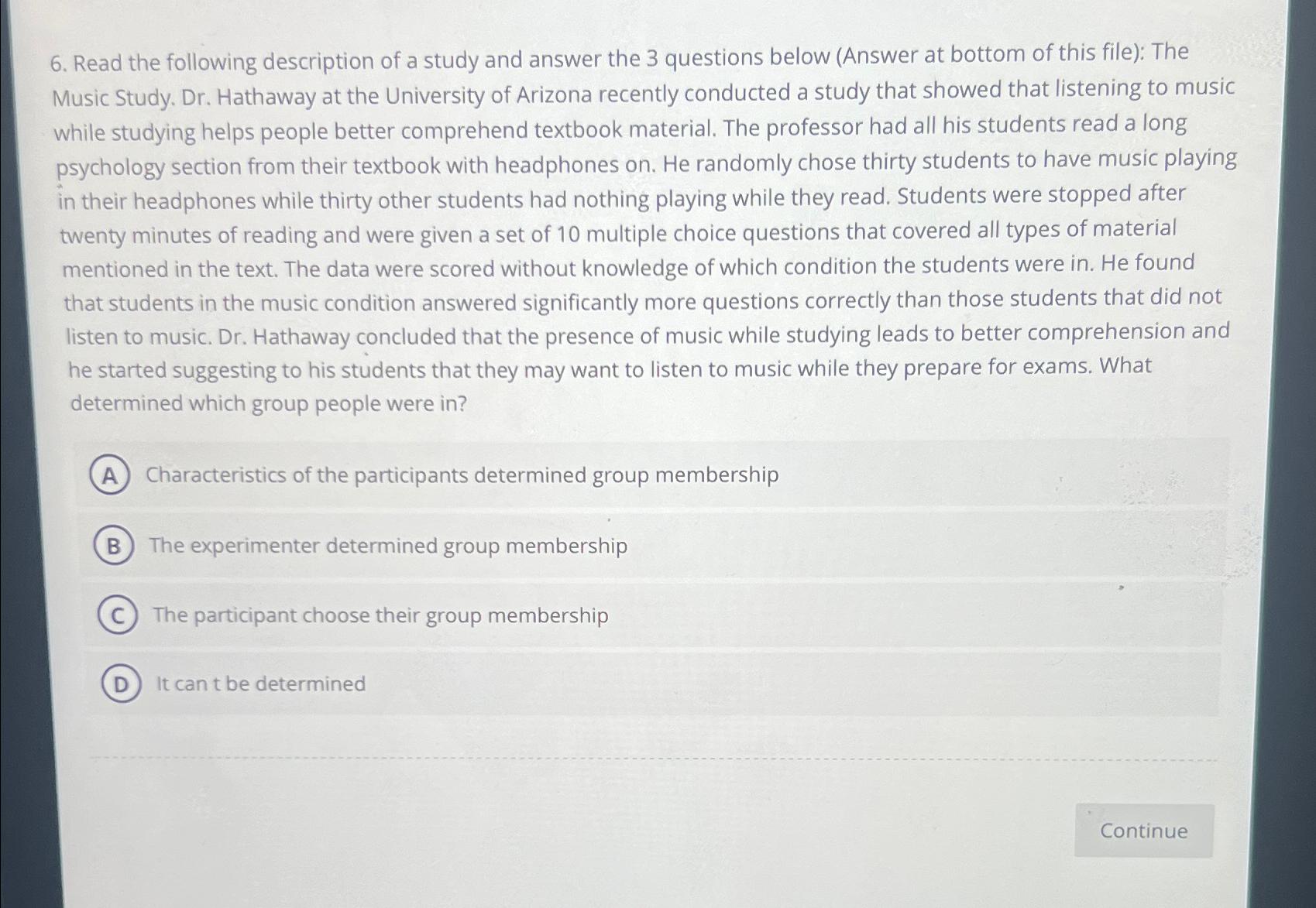 Solved Read The Following Description Of A Study And Answer | Chegg.com