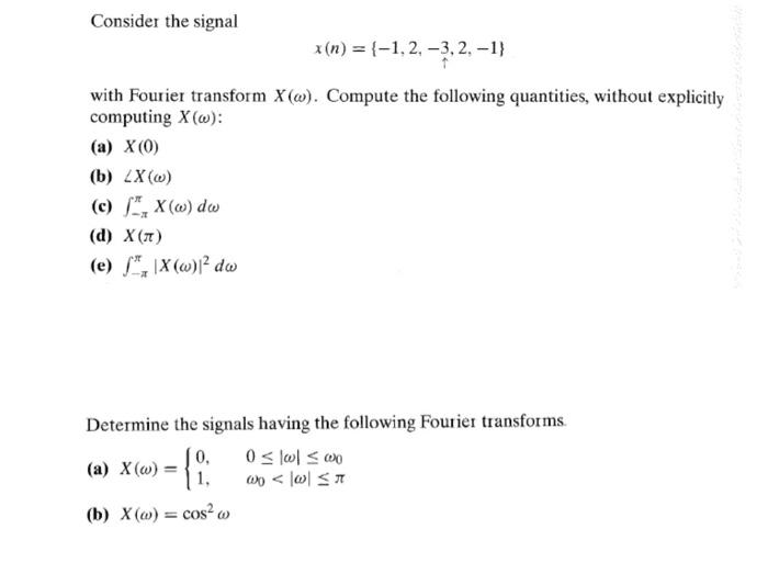 Solved Consider the signal x (n) = {-1, 2, – 3, 2. – 1} with