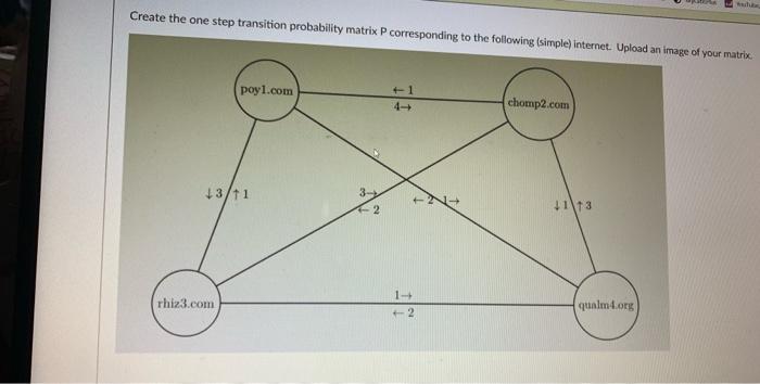 Solved Create the one step transition probability matrix P | Chegg.com