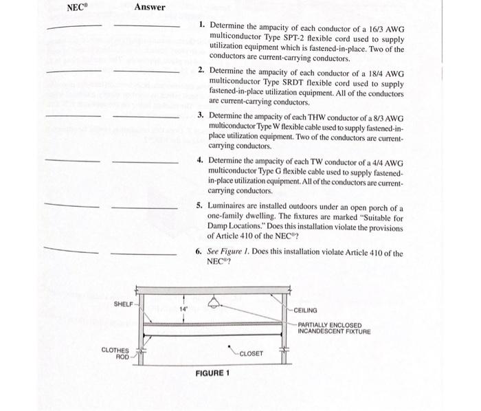 Solved NEC Answer 1. Determine The Ampacity Of Each | Chegg.com