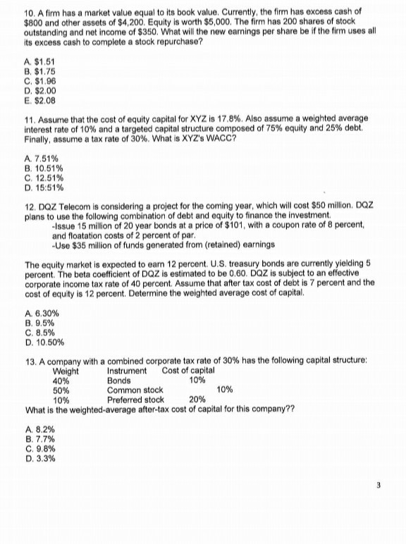 solved-10-a-firm-has-a-market-value-equal-to-its-book-chegg