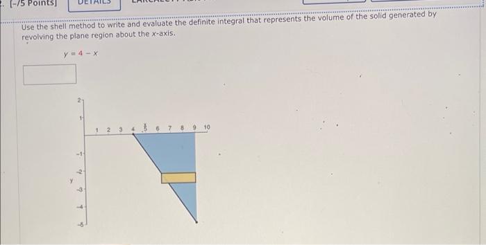 Solved [-/5 Use the shell method to write and evaluate the | Chegg.com