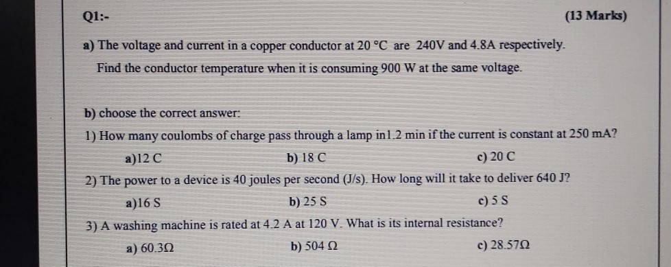 Solved Q1:- (13 Marks) a) The voltage and current in a | Chegg.com