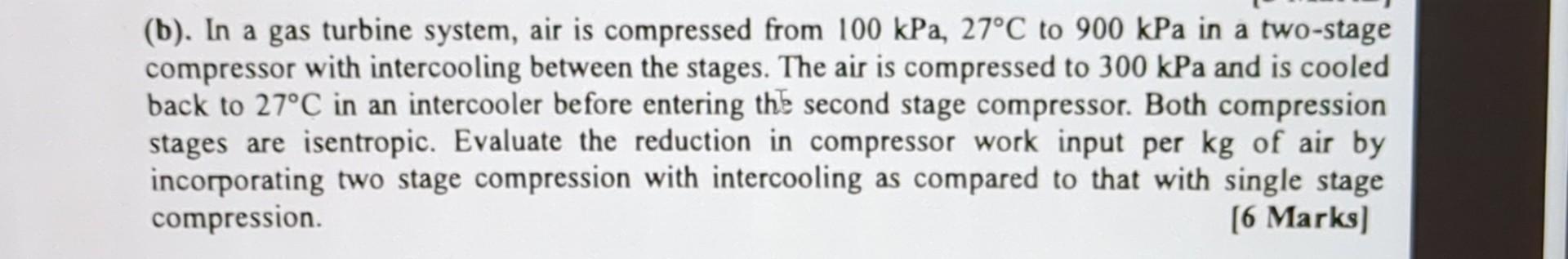 Solved (b). In A Gas Turbine System, Air Is Compressed From | Chegg.com