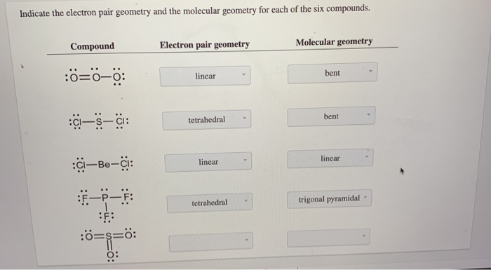 Solved Indicate The Electron Pair Geometry And The Molecular 2775