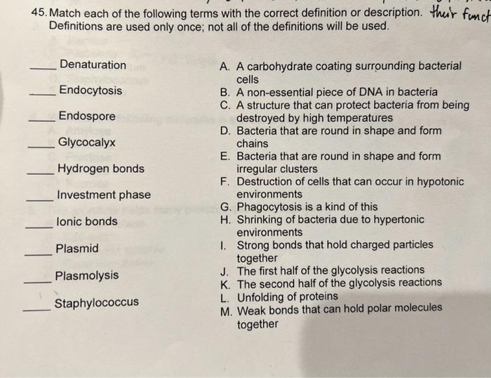 Solved 45. Match each of the following terms with the | Chegg.com