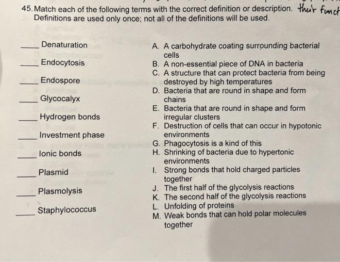 Solved 45. Match Each Of The Following Terms With The | Chegg.com