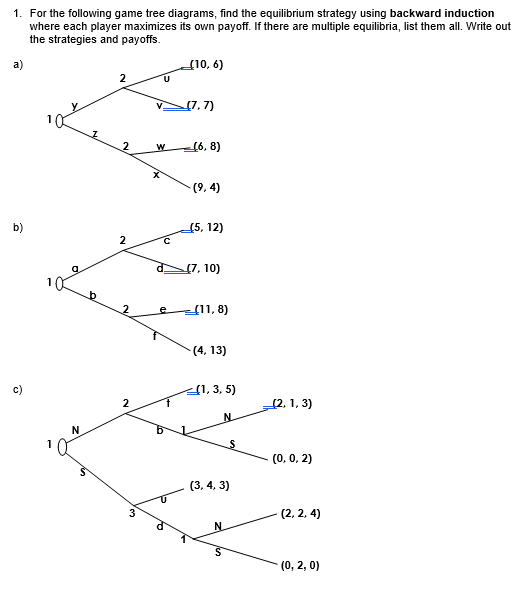 Solved 1. ﻿For the following game tree diagrams, find the | Chegg.com