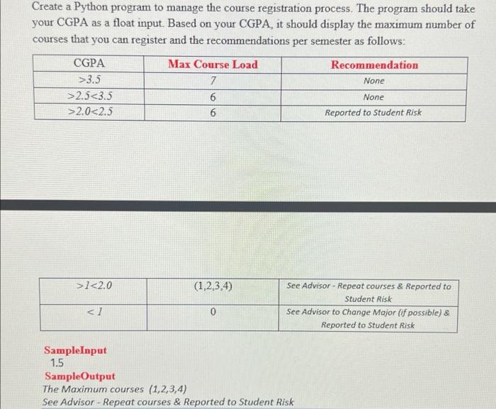 Solved Create a Python program to manage the course | Chegg.com