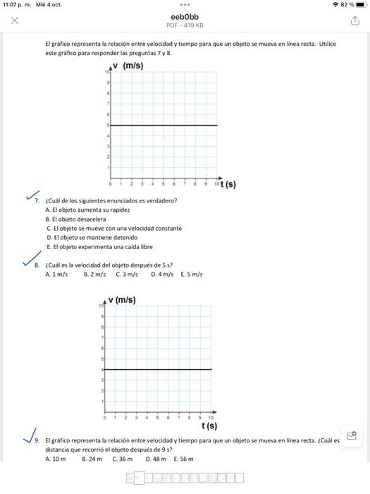 El grafico representa ta relación entre velocidad y tiempo para que un objeto se mueva en linea recta. Utilice este gráfico p