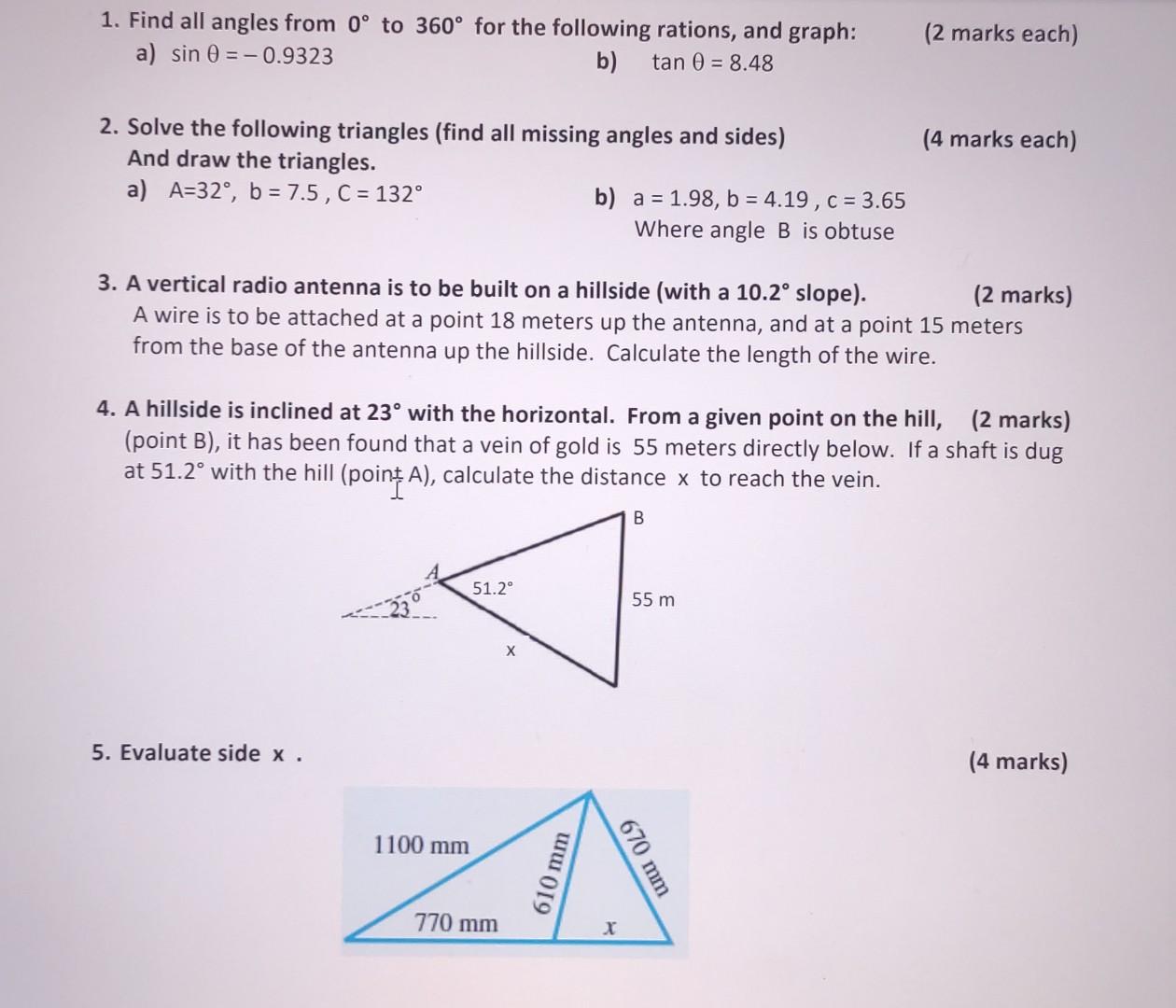 Solved 1. Find all angles from 0° to 360° for the following | Chegg.com