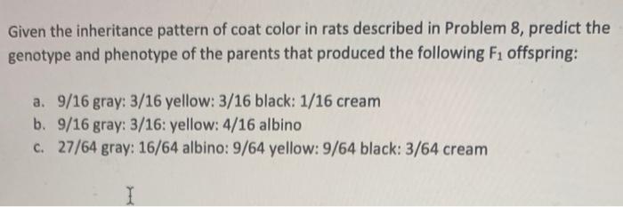 Solved Given the inheritance pattern of coat color in rats | Chegg.com