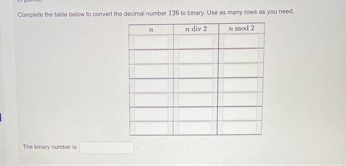 Solved Complete the table below to convert the decimal | Chegg.com