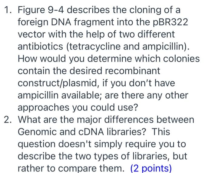 Solved 1. Figure 9-4 describes the cloning of a foreign DNA | Chegg.com