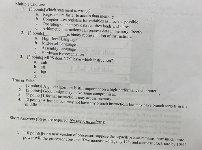 Solved Multiple Choices: 1. [3 points]Which statement is | Chegg.com