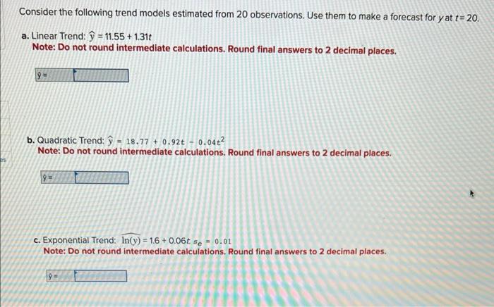 Solved Consider the following trend models estimated from 20 | Chegg.com