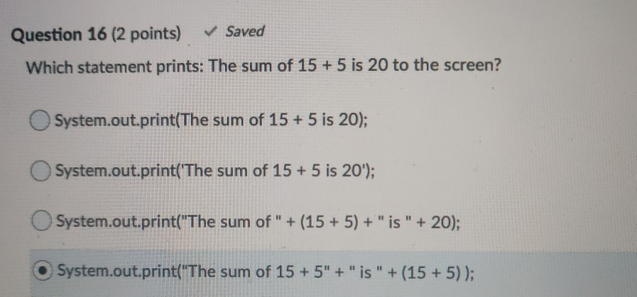 Solved Question 12 (2 points) Saved is the output of the | Chegg.com