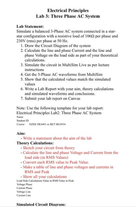 Solved Electrical Principles Lab 3: Three Phase AC System | Chegg.com