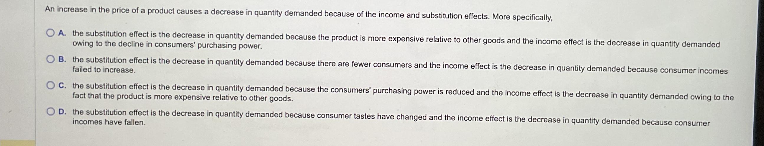 Solved An increase in the price of a product causes a | Chegg.com