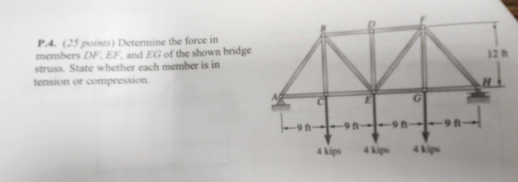 Solved P.4. (25 points) Determine the force in members | Chegg.com