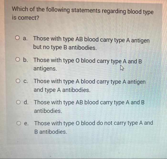 Solved Which of the following statements regarding blood | Chegg.com