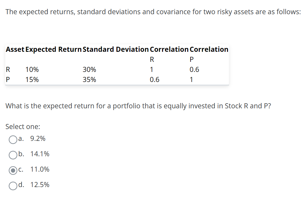 Solved The Expected Returns, Standard Deviations And | Chegg.com