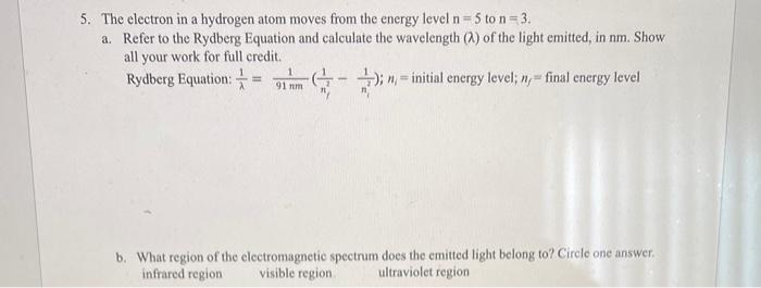 Solved The electron in a hydrogen atom moves from the energy | Chegg.com