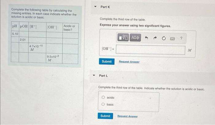 Solved Part A Complete the following table by calculating | Chegg.com